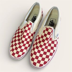 Vans Classic Slip-On "Primary Check" Racing Red White Men 8.5 Women 10